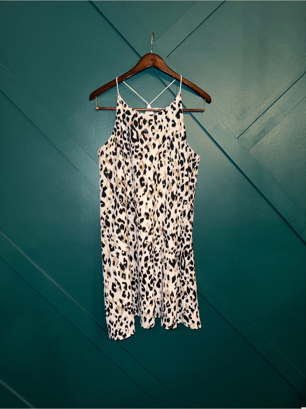 She + Sky Leopard Print Cami Dress Animal Print Swing Dress Date Night Relax Fit